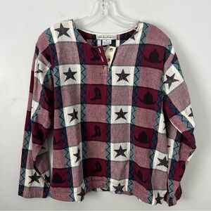 Vintage Western Cowboy Hat Boot Star Print Top